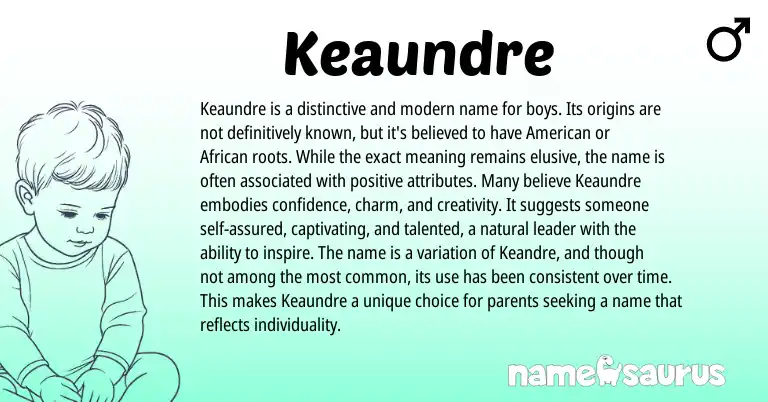 Infographic about Keaundre name meaning, Keaundre is a name from African, American origin(s).