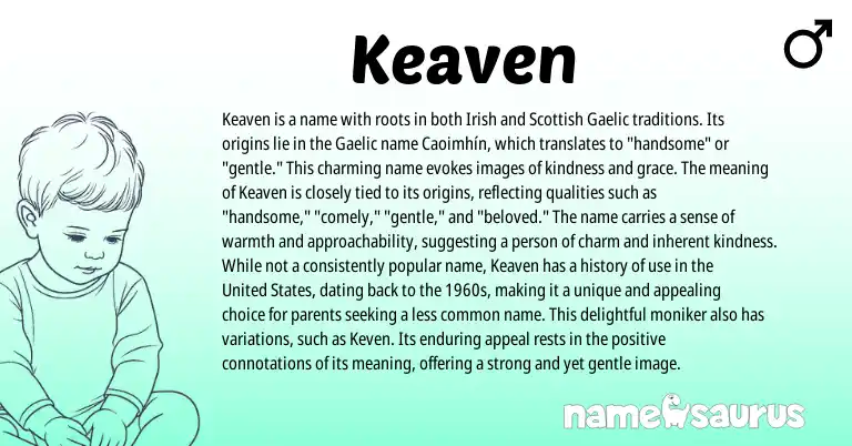 Infographic about Keaven name meaning, Keaven is a name from English, Irish origin(s).