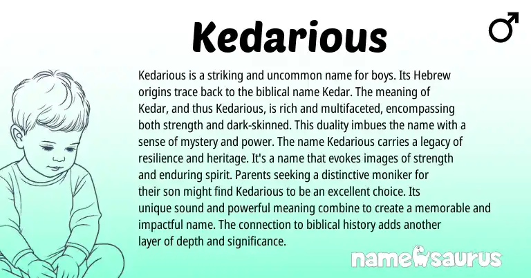 Infographic about Kedarious name meaning, Kedarious is a name from Hebrew, Biblical origin(s).