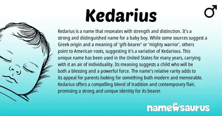 Infographic about Kedarius name meaning, Kedarius is a name from Greek, American origin(s).