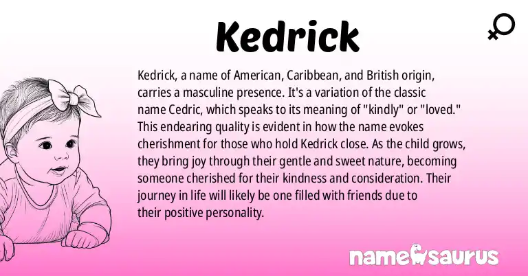 Infographic about Kedrick name meaning, Kedrick is a name from American, Caribbean, British origin(s).