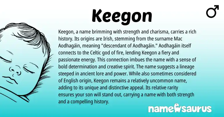 Infographic about Keegon name meaning, Keegon is a name from Celtic, Irish origin(s).