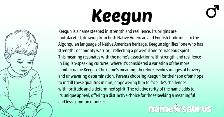 Infographic about Keegun name meaning, Keegun is a name from American origin(s).