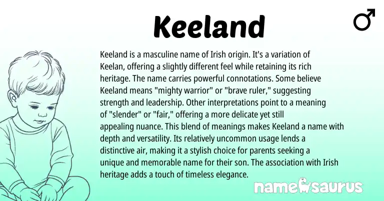 Infographic about Keeland name meaning, Keeland is a name from Irish origin(s).