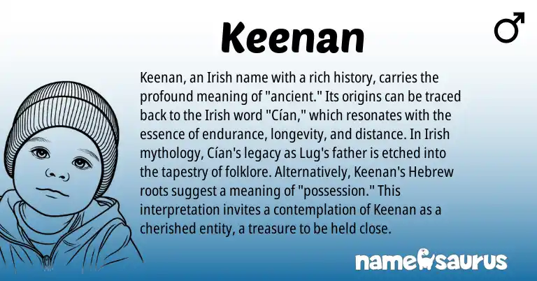 Infographic about Keenan name meaning, Keenan is a name from Irish, Hebrew origin(s).