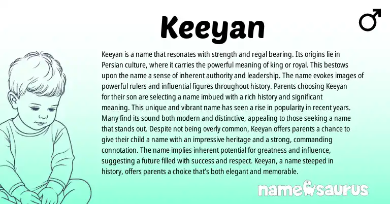 Infographic about Keeyan name meaning, Keeyan is a name from Persian origin(s).