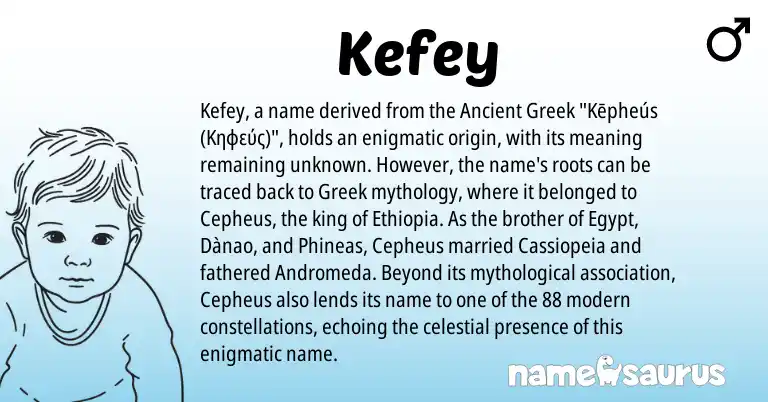 Infographic about Kefey name meaning, Kefey is a name from Ancient Greek, Ethiopia, Greek origin(s).