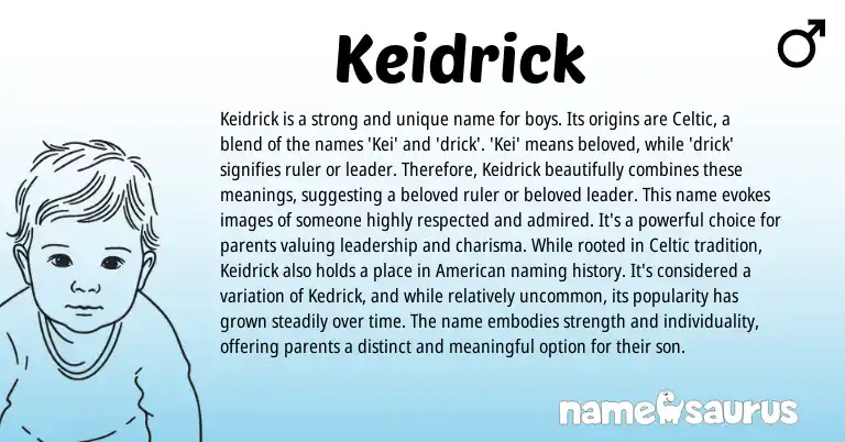 Infographic about Keidrick name meaning, Keidrick is a name from Celtic origin(s).