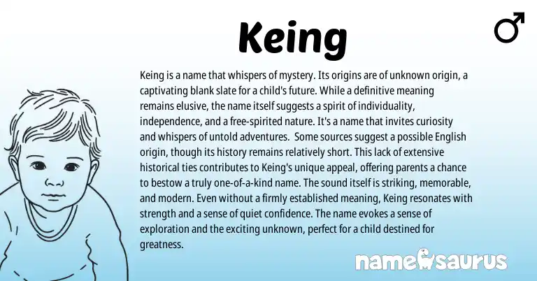 Infographic about Keing name meaning, Keing is a name from Chinese origin(s).