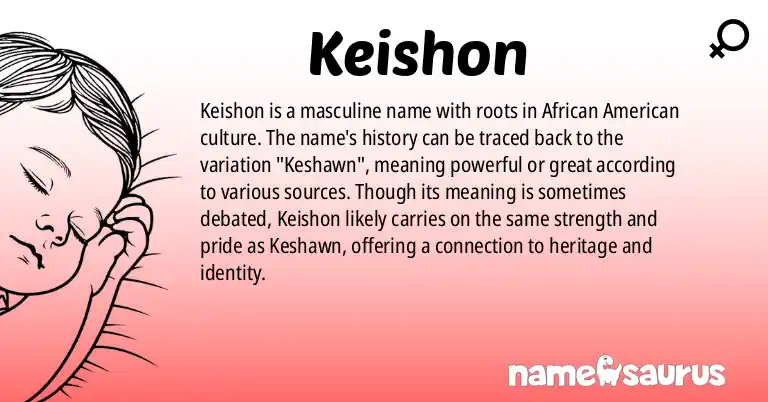 Infographic about Keishon name meaning, Keishon is a name from African American origin(s).