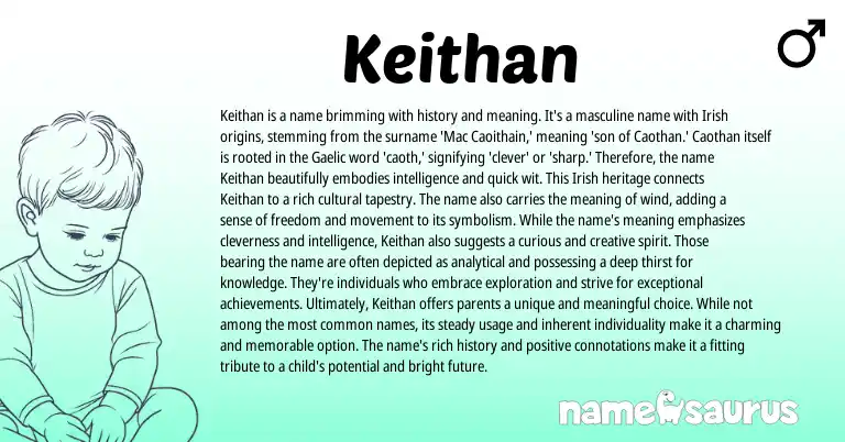 Infographic about Keithan name meaning, Keithan is a name from Celtic, Gaelic, Irish, American origin(s).