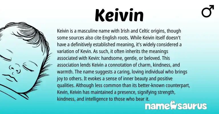 Infographic about Keivin name meaning, Keivin is a name from Celtic, Irish origin(s).