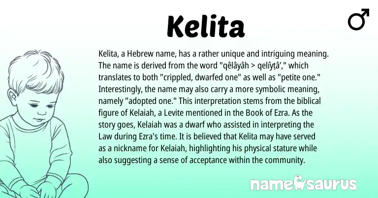 Infographic about Kelita name meaning, Kelita is a name from Hebrew origin(s).
