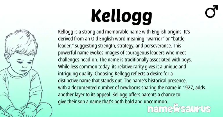 Infographic about Kellogg name meaning, Kellogg is a name from English origin(s).