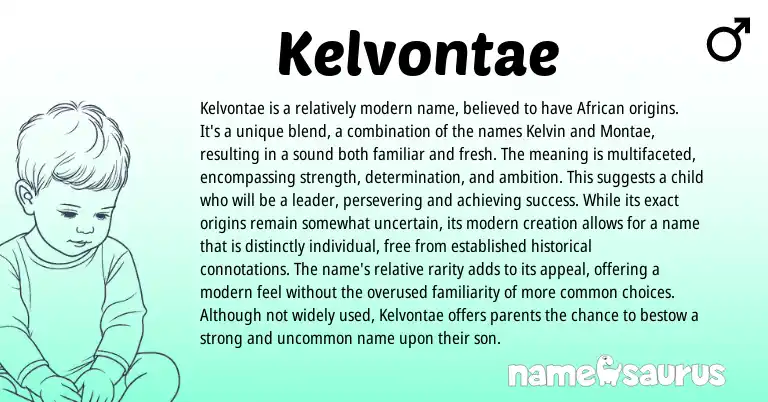 Infographic about Kelvontae name meaning, Kelvontae is a name from African origin(s).