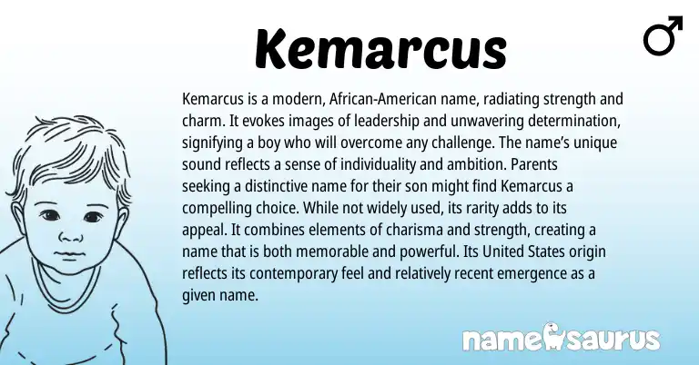 Infographic about Kemarcus name meaning, Kemarcus is a name from American origin(s).