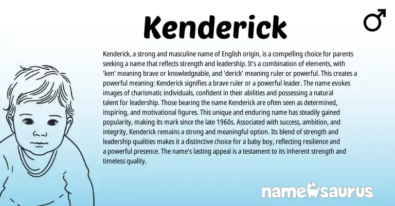 Infographic about Kenderick name meaning, Kenderick is a name from English origin(s).
