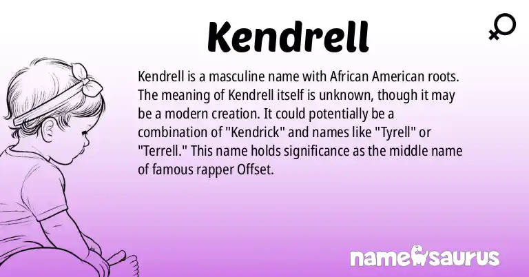 Infographic about Kendrell name meaning, Kendrell is a name from African American origin(s).