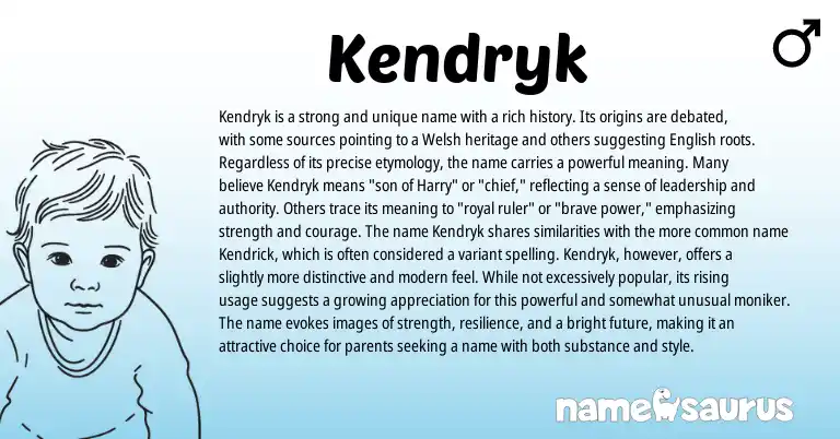 Infographic about Kendryk name meaning, Kendryk is a name from English, Welsh origin(s).