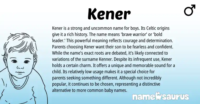 Infographic about Kener name meaning, Kener is a name from English, Celtic origin(s).
