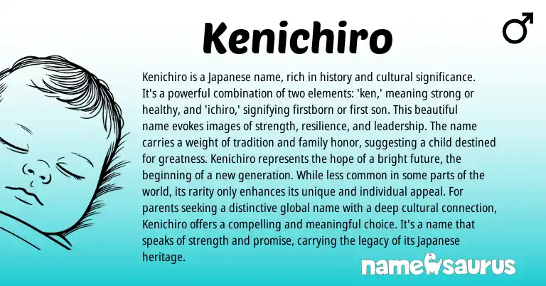 Infographic about Kenichiro name meaning, Kenichiro is a name from Japanese origin(s).