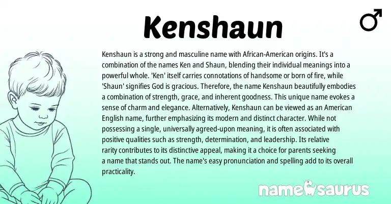 Infographic about Kenshaun name meaning, Kenshaun is a name from American origin(s).