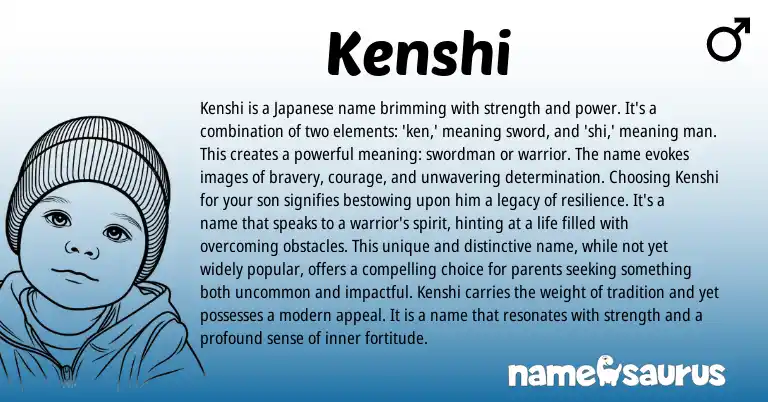 Infographic about Kenshi name meaning, Kenshi is a name from Japanese origin(s).