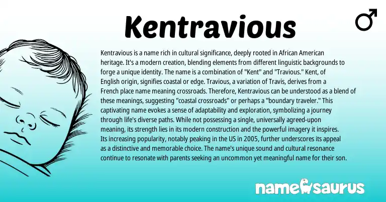 Infographic about Kentravious name meaning, Kentravious is a name from French, English origin(s).