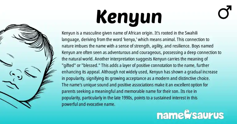 Infographic about Kenyun name meaning, Kenyun is a name from African, Swahili origin(s).