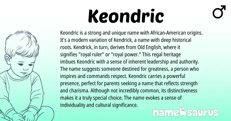Infographic about Keondric name meaning, Keondric is a name from African, English, American origin(s).