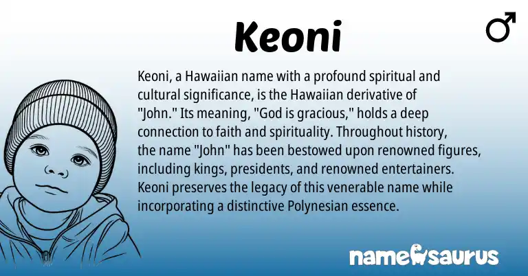 Infographic about Keoni name meaning, Keoni is a name from Hawaiian, Polynesian origin(s).