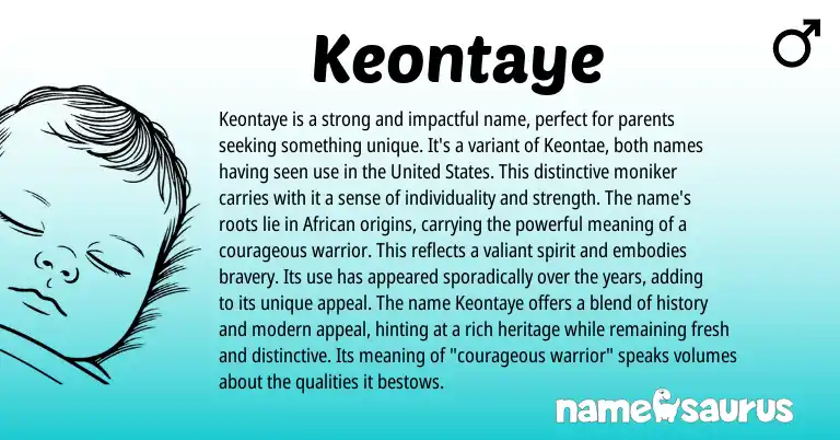 Infographic about Keontaye name meaning, Keontaye is a name from African, American origin(s).