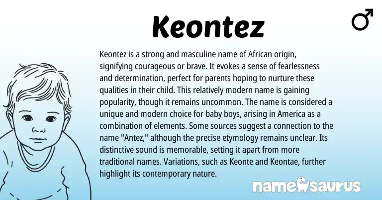 Infographic about Keontez name meaning, Keontez is a name from African origin(s).