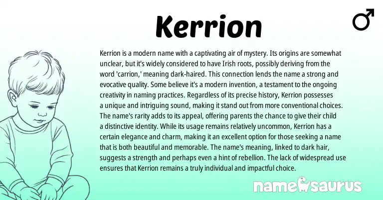 Infographic about Kerrion name meaning, Kerrion is a name from Irish origin(s).