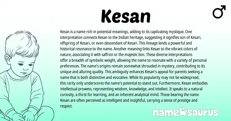 Infographic about Kesan name meaning, Kesan is a name from Indian origin(s).