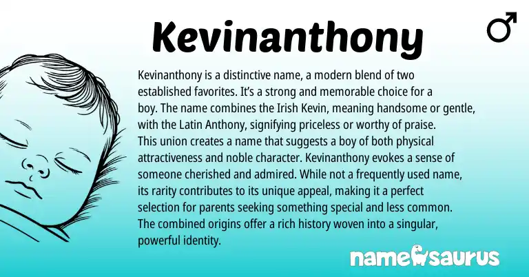 Infographic about Kevinanthony name meaning, Kevinanthony is a name from Latin, English, Irish origin(s).