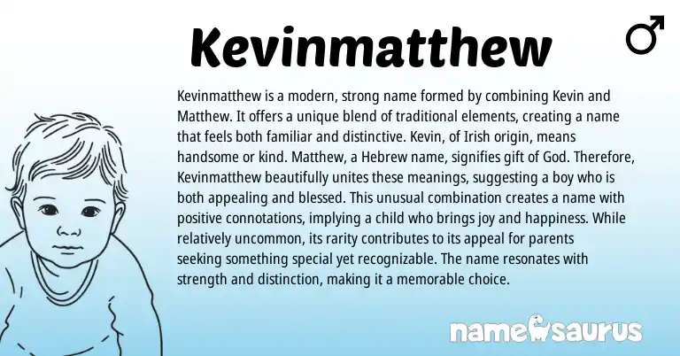 Infographic about Kevinmatthew name meaning, Kevinmatthew is a name from Hebrew, English, Irish origin(s).