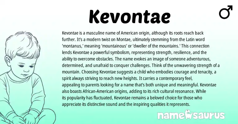 Infographic about Kevontae name meaning, Kevontae is a name from Latin, American origin(s).