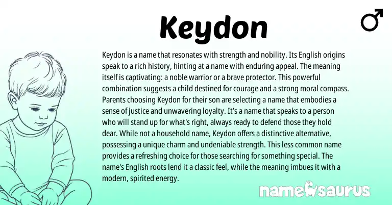 Infographic about Keydon name meaning, Keydon is a name from English origin(s).