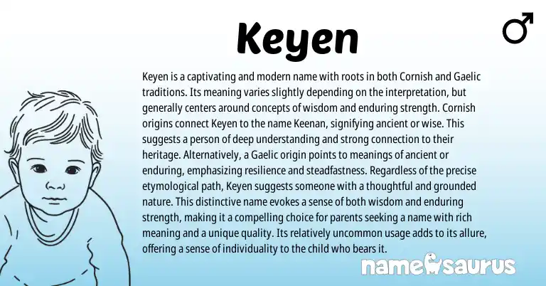 Infographic about Keyen name meaning, Keyen is a name from Cornish origin(s).