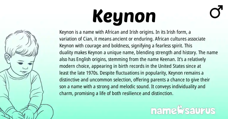 Infographic about Keynon name meaning, Keynon is a name from African, Irish origin(s).