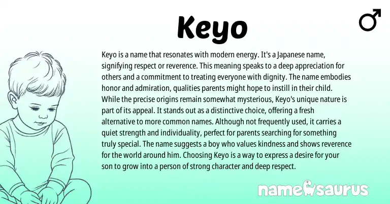 Infographic about Keyo name meaning, Keyo is a name from Japanese origin(s).