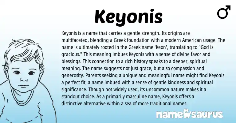 Infographic about Keyonis name meaning, Keyonis is a name from Greek origin(s).