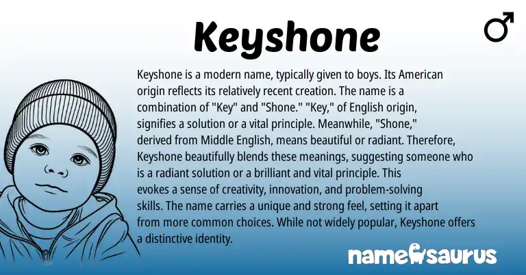 Infographic about Keyshone name meaning, Keyshone is a name from English origin(s).