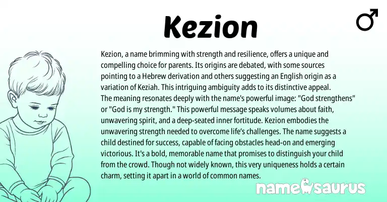 Infographic about Kezion name meaning, Kezion is a name from Hebrew, English origin(s).
