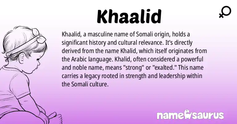Infographic about Khaalid name meaning, Khaalid is a name from Somali origin(s).
