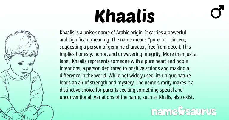 Infographic about Khaalis name meaning, Khaalis is a name from Arabic origin(s).