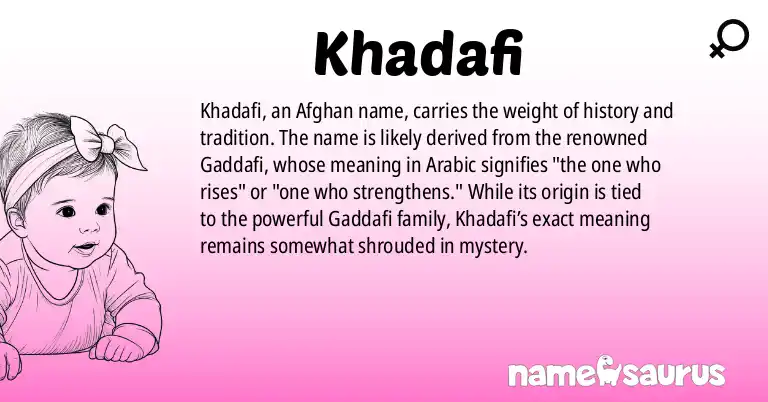 Infographic about Khadafi name meaning, Khadafi is a name from Afghan origin(s).