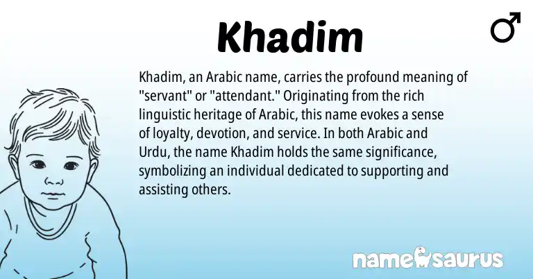 Infographic about Khadim name meaning, Khadim is a name from Urdu, Arabic origin(s).