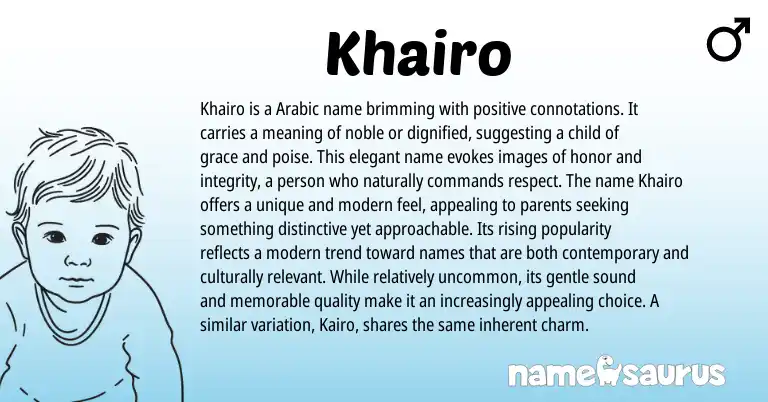 Infographic about Khairo name meaning, Khairo is a name from Arabic origin(s).